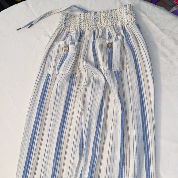 EUC rewash brand size large, elastic waist, striped linen, blend pants - Picture 2 of 7